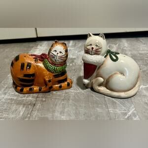 Sakura Christmas Cats Salt and Pepper Shakers Set Hand Painted Earthenware